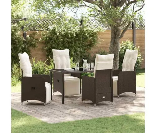 5 Gabalu Dārza Ēdamgalds Ar Spilveniem Brūnā Poli Rattana Vidaxl