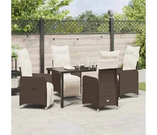 5 Gabalu Dārza Ēdamgalds Ar Spilveniem Brūnā Poli Rattana Vidaxl