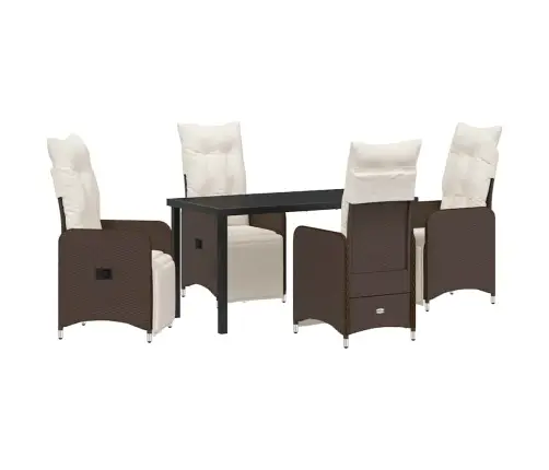 5 Gabalu Dārza Ēdamgalds Ar Spilveniem Brūnā Poli Rattana Vidaxl