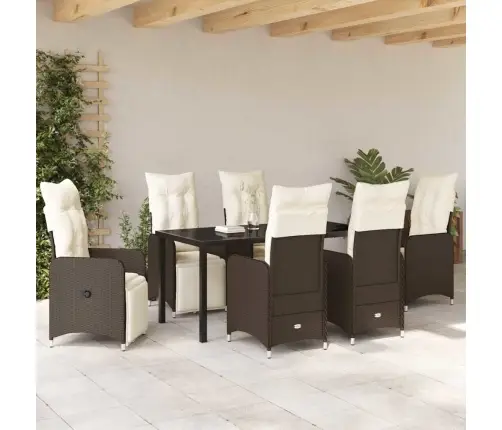 Sodo Valgomojo Komplektas Su Pagalve 7 Pcs Ruda Poli Ratanas