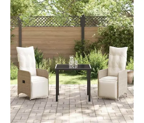 3 Daļu Dārza Pusdienu Komplekts Ar Spilveniem, Bēšs Poliru Rattan Vidaxl