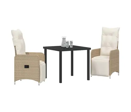 3 Daļu Dārza Pusdienu Komplekts Ar Spilveniem, Bēšs Poliru Rattan Vidaxl