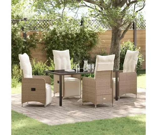 5 Daļu Dārza Ēdamais Komplekts Ar Spilveniem Bēšā No Polirattana Vidaxl