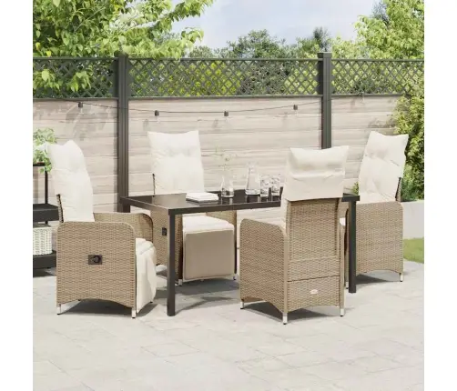 5 Daļu Dārza Ēdamais Komplekts Ar Spilveniem Bēšā No Polirattana Vidaxl