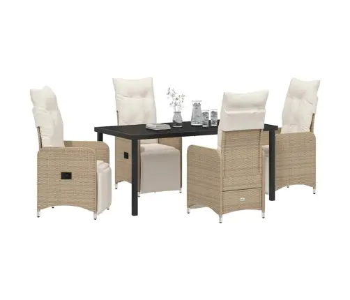 5 Daļu Dārza Ēdamais Komplekts Ar Spilveniem Bēšā No Polirattana Vidaxl