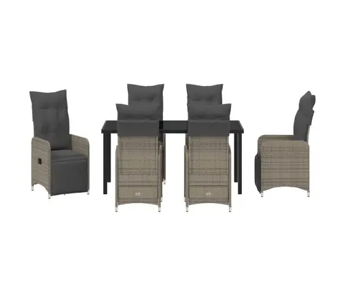 7 Daļu Dārza Ēdamgalds Ar Spilveniem, Pelēks Polyratans Vidaxl