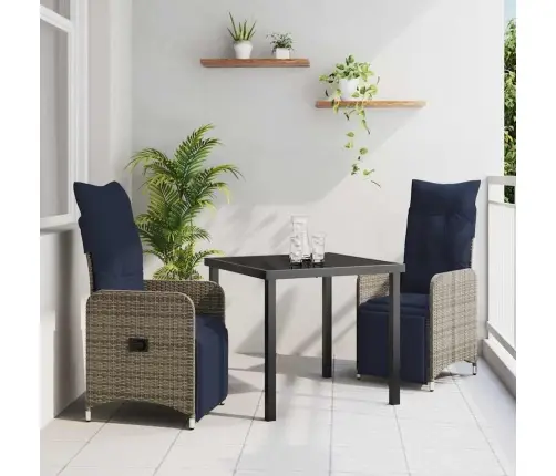 Stalo Ir Kėdžių Komplektas Su Pagalve 3 Pcs Pilka Pe Ratanas