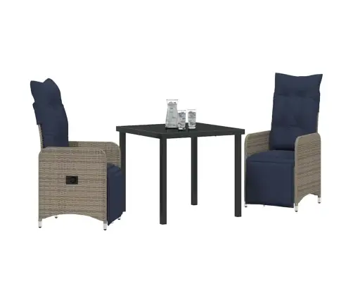 Stalo Ir Kėdžių Komplektas Su Pagalve 3 Pcs Pilka Pe Ratanas