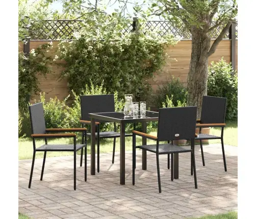5 Daļu Dārza Ēdamgaldu Komplekts Melnā Poliratāna Vidaxl