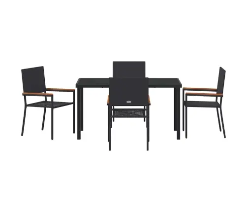 5 Daļu Dārza Ēdamgalds Melnā Poli Rattanā Vidaxl