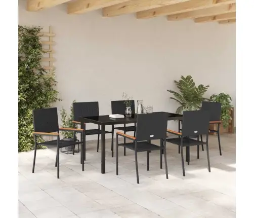 Sodo Valgomojo Komplektas 7 Pcs Juoda Poli Ratanas Sodo Valgomojo Komplektas 7 Pcs Juoda Poli Ratanas