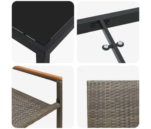 3 Daļu Dārza Ēdamgalds Pelēks Poli Ratan Vidaxl