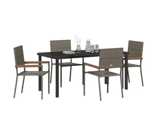 5 Daļu Dārza Ēdamgalda Komplekts Pelēks Poli Ratanā Vidaxl