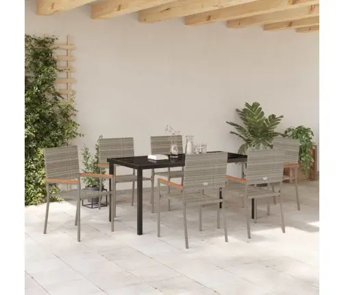 7 Daļu Dārza Ēdamgalds Pelēkā Poliratanā Vidaxl