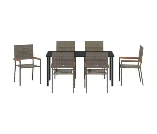 7 Daļu Dārza Ēdamgalds Pelēkā Poliratanā Vidaxl