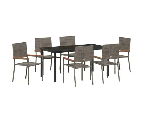 7 Daļu Dārza Ēdamgalds Pelēkā Poliratanā Vidaxl