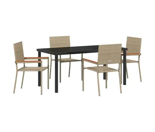 5 Daļu Dārza Ēdamgalds Bēšā Poliratānā Vidaxl