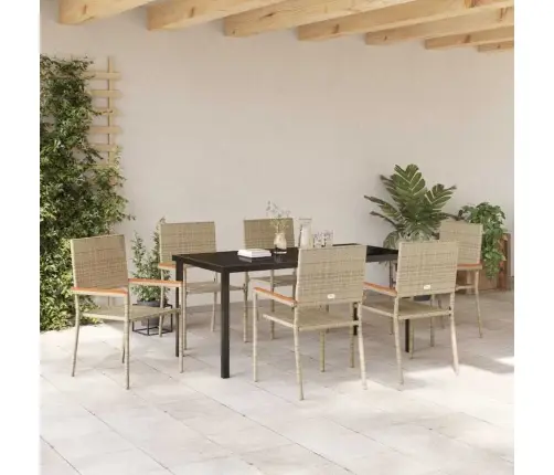 7 Daļīgs Dārza Ēdamgalds Bēšā Poliratanā Vidaxl