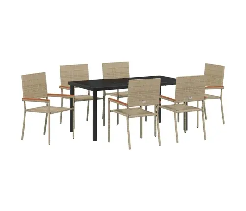 7 Daļīgs Dārza Ēdamgalds Bēšā Poliratanā Vidaxl