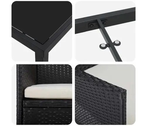 Sodo Valgomojo Komplektas Su Pagalve 3 Pcs Juoda Poliratanas