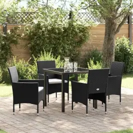 Sodo Valgomojo Komplektas Su Pagalve 5 Pcs Juoda Poliratanas