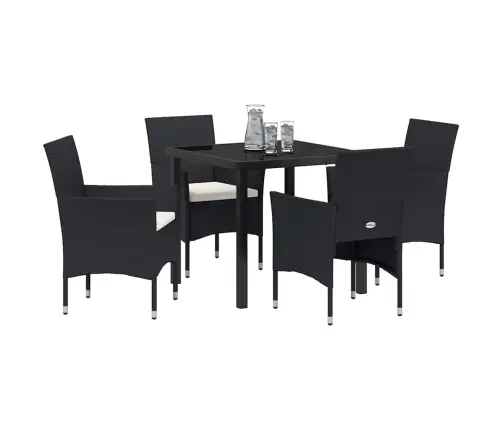 Sodo Valgomojo Komplektas Su Pagalve 5 Pcs Juoda Poliratanas