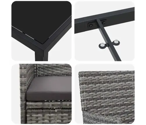 3 Daļu Dārza Galdu Komplekts Pelēkā Poliestera Vidaxl