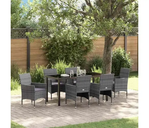 7 Daļu Dārza Ēdamgalda Komplekts Pelēkā Poli Rattan Vidaxl