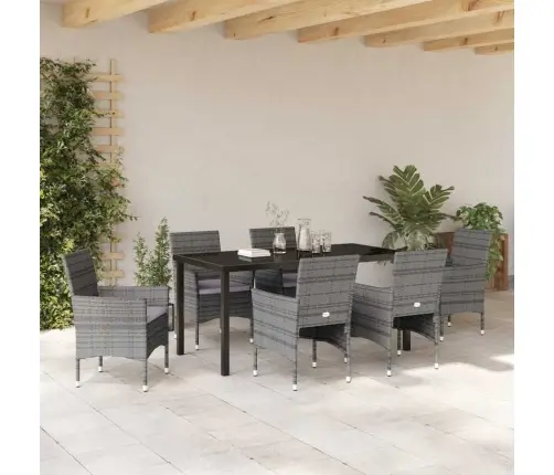 7 Daļu Dārza Ēdamgalda Komplekts Pelēkā Poli Rattan Vidaxl