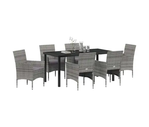 7 Daļu Dārza Ēdamgalda Komplekts Pelēkā Poli Rattan Vidaxl