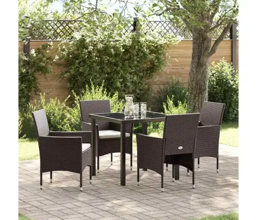 5 Daļu Dārza Ēdamgalds Brūnā Poli Rattan Vidaxl