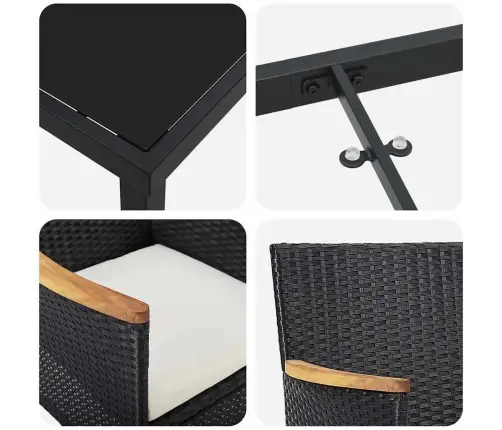 Dārza Ēdamgalds Ar Spilvenu 3 Pcs Melna Poliūtu Rotangpalma Vidaxl