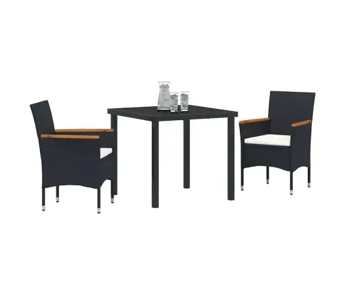 Dārza Ēdamgalds Ar Spilvenu 3 Pcs Melna Poliūtu Rotangpalma Vidaxl