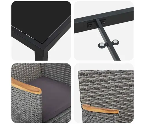 3 Gabalu Dārza Galda Komplekts Pelēkā Polyratānā Vidaxl