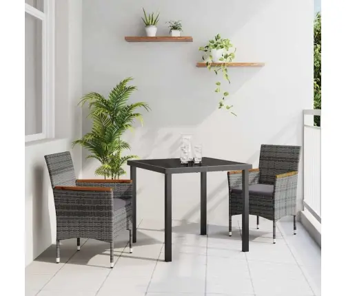 3 Gabalu Dārza Galda Komplekts Pelēkā Polyratānā Vidaxl