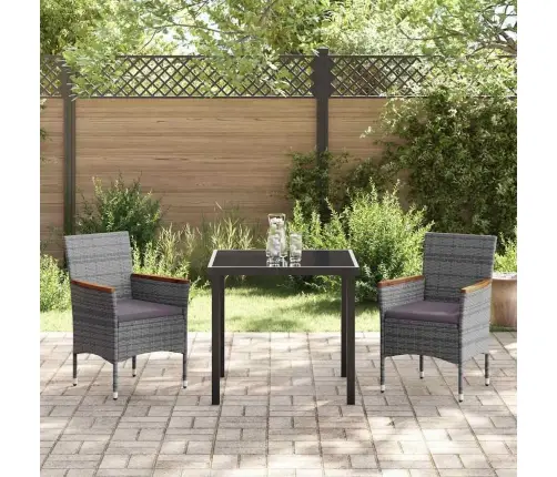 3 Gabalu Dārza Galda Komplekts Pelēkā Polyratānā Vidaxl