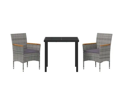 3 Gabalu Dārza Galda Komplekts Pelēkā Polyratānā Vidaxl