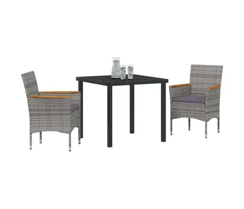 3 Gabalu Dārza Galda Komplekts Pelēkā Polyratānā Vidaxl