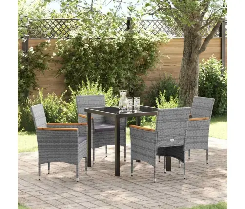 Dārza Ēdamgalds Ar Spilvenu 5 Pcs Pelēka Poliūtu Rotangpalma Vidaxl