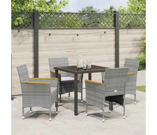 Dārza Ēdamgalds Ar Spilvenu 5 Pcs Pelēka Poliūtu Rotangpalma Vidaxl