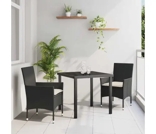 3 Daļu Dārza Ēdamgalda Komplekts Ar Spilveniem Melnā Poliratāna Vidaxl