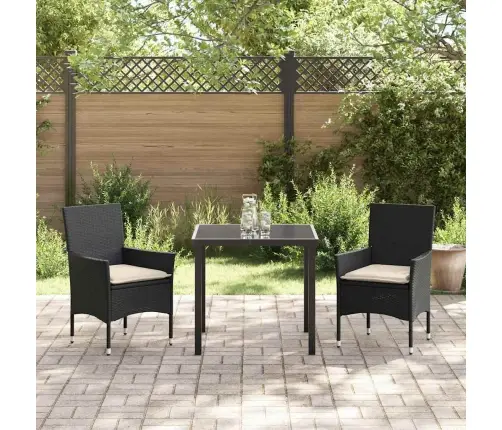 3 Daļu Dārza Ēdamgalda Komplekts Ar Spilveniem Melnā Poliratāna Vidaxl