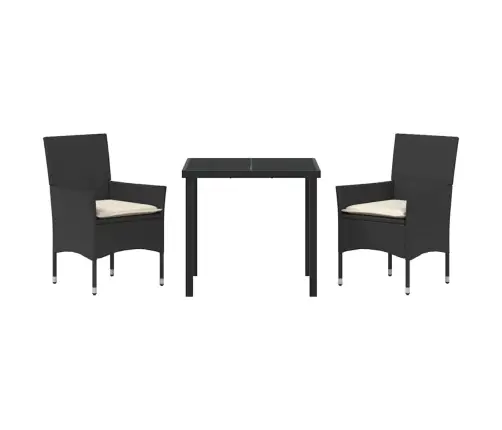 3 Daļu Dārza Ēdamgalda Komplekts Ar Spilveniem Melnā Poliratāna Vidaxl