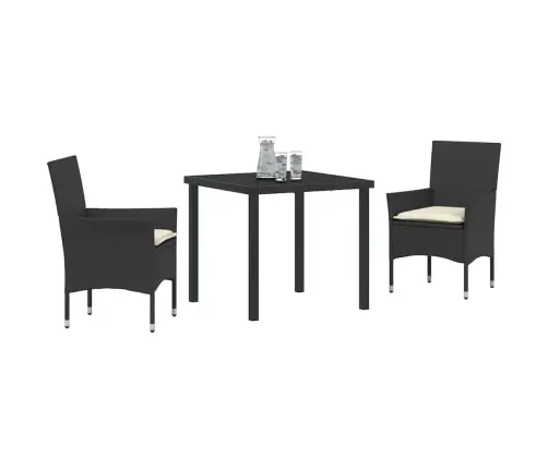 3 Daļu Dārza Ēdamgalda Komplekts Ar Spilveniem Melnā Poliratāna Vidaxl