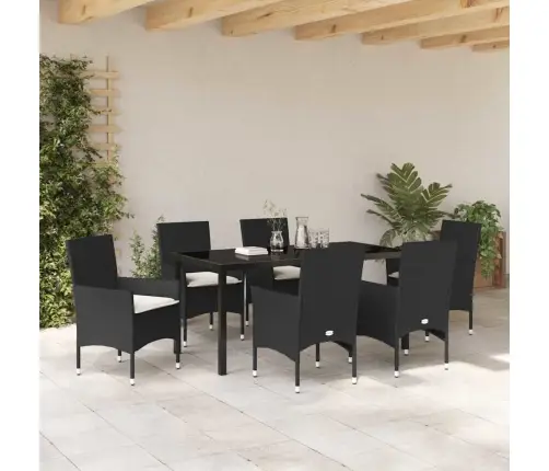 7 Daļu Dārza Galds Ar Spilveniem Melnā Poliratanā Vidaxl