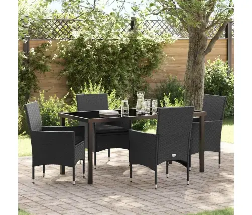 5 Gabalu Dārza Ēdamistaba Komplekts Ar Spilveniem Melnā Polirrattanā Vidaxl