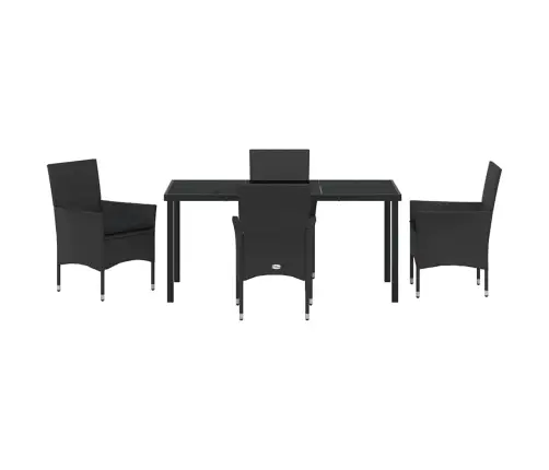 5 Gabalu Dārza Ēdamistaba Komplekts Ar Spilveniem Melnā Polirrattanā Vidaxl