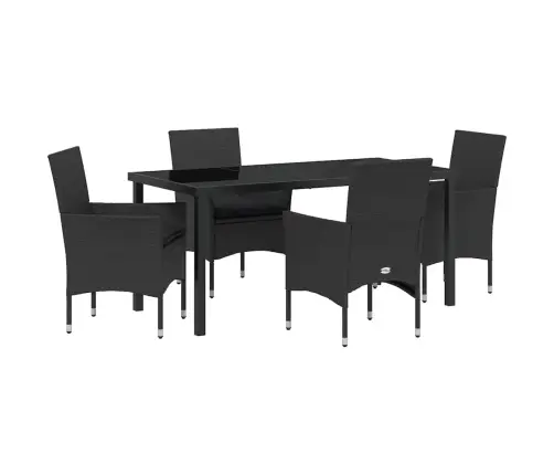 5 Gabalu Dārza Ēdamistaba Komplekts Ar Spilveniem Melnā Polirrattanā Vidaxl