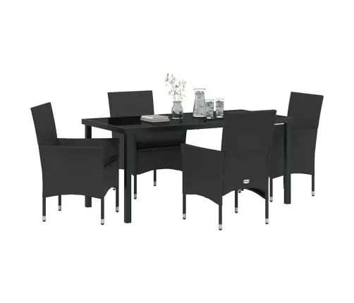 5 Gabalu Dārza Ēdamistaba Komplekts Ar Spilveniem Melnā Polirrattanā Vidaxl