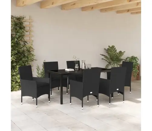7 Daļīgs Dārza Galds Ar Spilveniem Melnā Poliratanā Vidaxl
